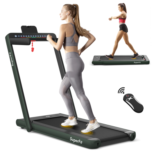 2-in-1 Electric Motorized Health and Fitness Folding Treadmill with Dual Display and Speaker-Green - Set Shop and Smile
