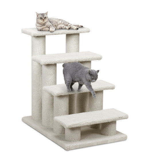24 Inch 4-Step Pet Stairs Carpeted Ladder Ramp Scratching Post Cat Tree Climber-Gray - Set Shop and Smile