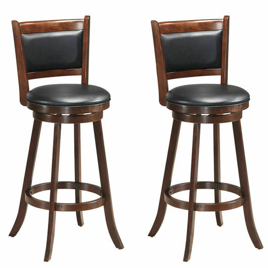 Set of 2 29 Inch Swivel Bar Height Stool Wood Dining Chair Barstool-Black - Set Shop and Smile