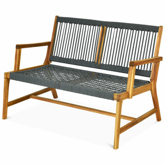 2-Person Acacia Wood Yard Bench for Balcony and Patio-Black - Set Shop and Smile