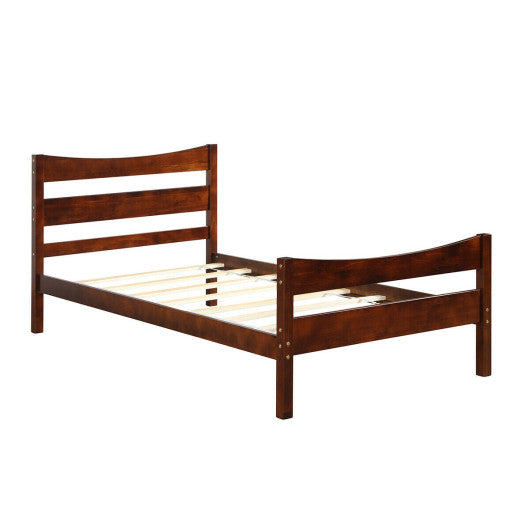 Twin Size Rustic Style Platform Bed Frame with Headboard and Footboard-Dark Brown - Set Shop and Smile