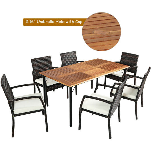 7 Pieces Patio Rattan Cushioned Dining Set with Umbrella Hole-Black - Set Shop and Smile