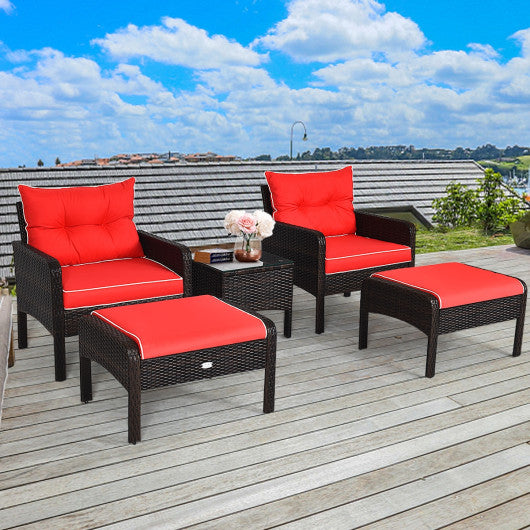 5 Pcs Patio Rattan Furniture Set Sofa - Set Shop and Smile