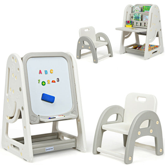 2-in-1 Kids Easel Desk Chair Set Book Rack Adjustable Art Painting Board-Blue - Set Shop and Smile