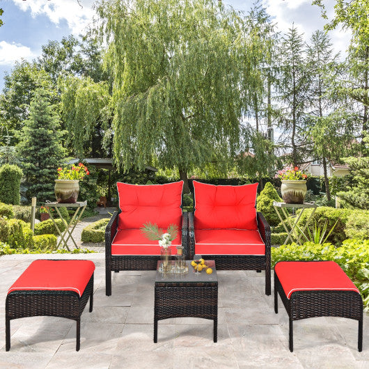 5 Pcs Patio Rattan Furniture Set Sofa - Set Shop and Smile