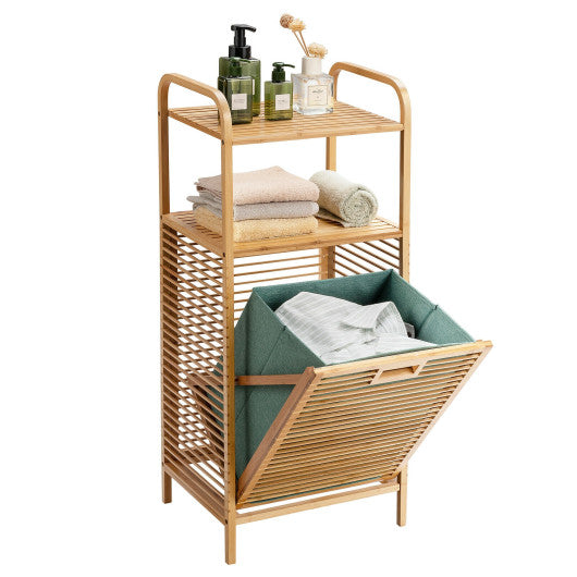 Tilt-out Bamboo Laundry Hamper with 2-Tier Shelf and Removable Liner-Natural - Set Shop and Smile
