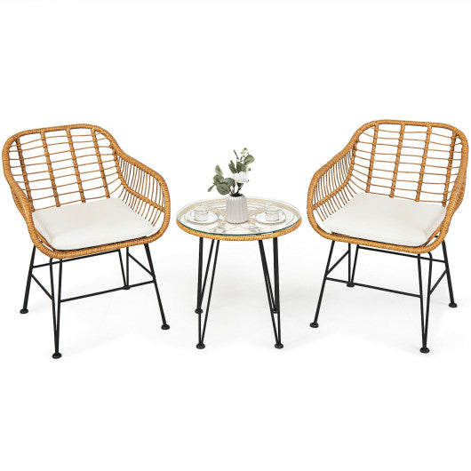 3 Pieces Rattan Furniture Set with Cushioned Chair Table-Black - Set Shop and Smile