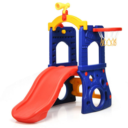 6-in-1 Freestanding Kids Slide with Basketball Hoop and Ring Toss - Set Shop and Smile