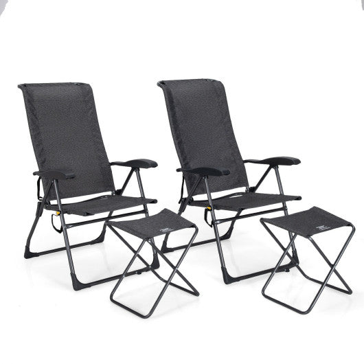 4 Pieces Patio Adjustable Back Folding Dining Chair Ottoman Set-Black - Set Shop and Smile