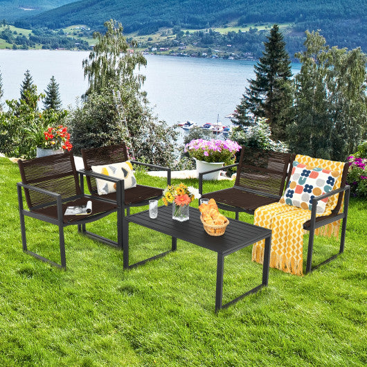 4 Pieces Patio Furniture Conversation Set with Sofa Loveseat - Set Shop and Smile