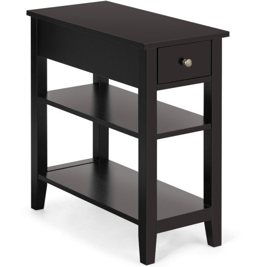 3-Tier Nightstand Bedside Table Sofa Side with Double Shelves Drawer-Coffee - Set Shop and Smile