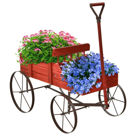 Wooden Wagon Plant Bed With Wheel for Garden Yard-Brown - Set Shop and Smile