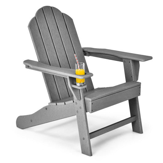 Outdoor Adirondack Chair with Built-in Cup Holder for Backyard Porch-Black - Set Shop and Smile