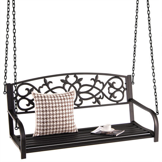 2-Person Outdoor Porch Metal Hanging Swing Chair with Sturdy Chains-Black - Set Shop and Smile
