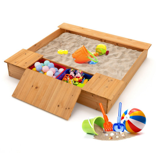 Kids Wooden Sandbox with Bench Seats and Storage Boxes - Set Shop and Smile