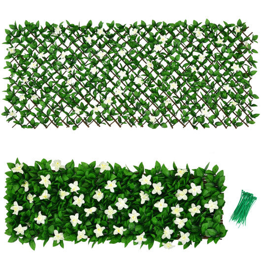 4 Pieces Expandable Faux Ivy Privacy Screen Fence Panel Pack with Flower-Purple - Set Shop and Smile