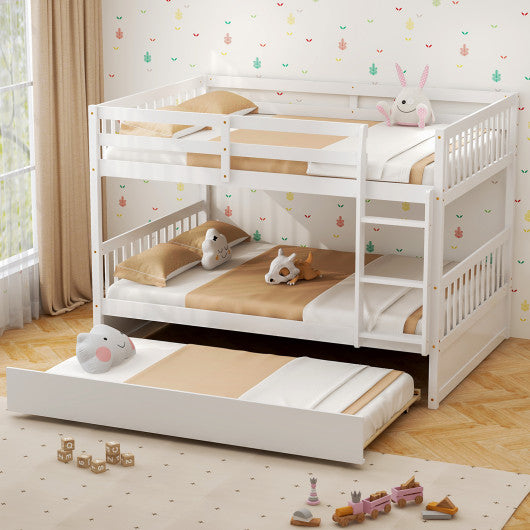 Full over Full Bunk Bed Platform Wood Bed with Ladder-Brown - Set Shop and Smile
