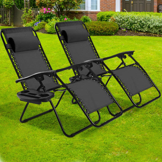 2 Pieces Folding Recliner Zero Gravity Lounge Chair - Black - Set Shop and Smile