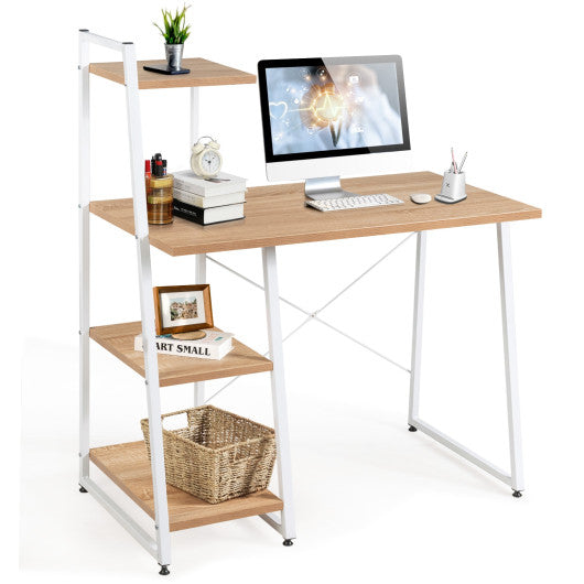 Compact Computer Desk Workstation with 4 Tier Shelves for Home and Office-Brown - Set Shop and Smile