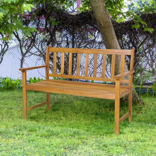 2-Person Patio Acacia Wood Bench with Backrest and Armrests - Set Shop and Smile