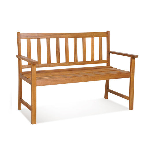 2-Person Patio Acacia Wood Bench with Backrest and Armrests - Set Shop and Smile