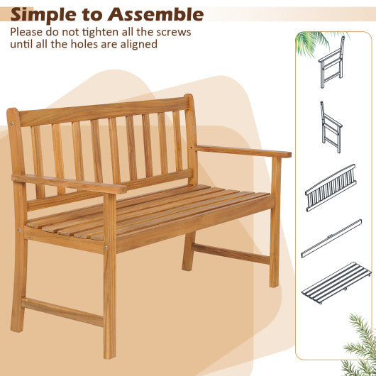 2-Person Patio Acacia Wood Bench with Backrest and Armrests - Set Shop and Smile