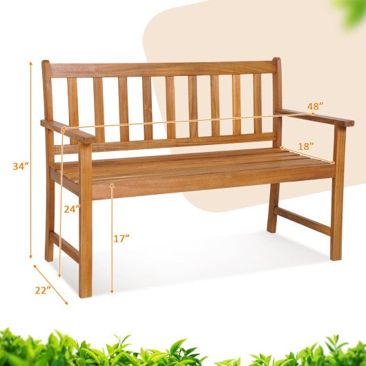 2-Person Patio Acacia Wood Bench with Backrest and Armrests - Set Shop and Smile