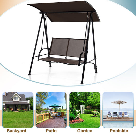 2-Seat Outdoor Canopy Swing with Comfortable Fabric Seat and Heavy-duty Metal Frame-Beige - Set Shop and Smile
