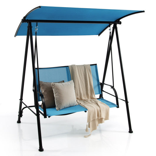 2-Seat Outdoor Canopy Swing with Comfortable Fabric Seat and Heavy-duty Metal Frame-Navy - Set Shop and Smile