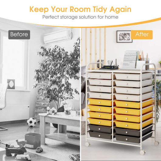 20 Drawers Storage Rolling Cart Studio Organizer-Yellow - Set Shop and Smile