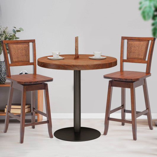 24.5 Inch Counter Height Bar Stool with Rattan Back and 360° Swivel Seat - Set Shop and Smile
