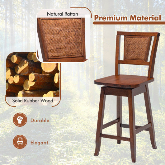 24.5 Inch Counter Height Bar Stool with Rattan Back and 360° Swivel Seat - Set Shop and Smile