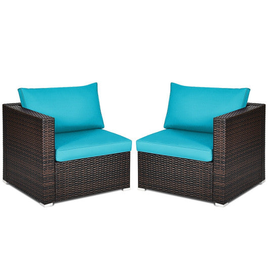 2PCS Patio Rattan Sectional Conversation Sofa Set-Blue - Set Shop and Smile