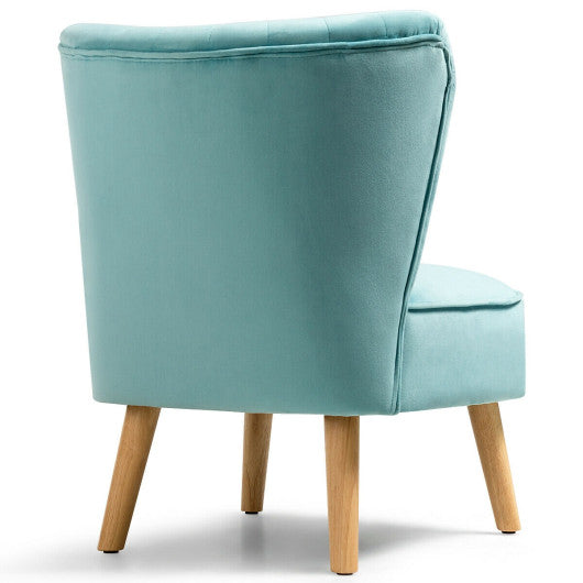 Modern Armless Velvet Accent Chair with Wood Legs-Green - Set Shop and Smile