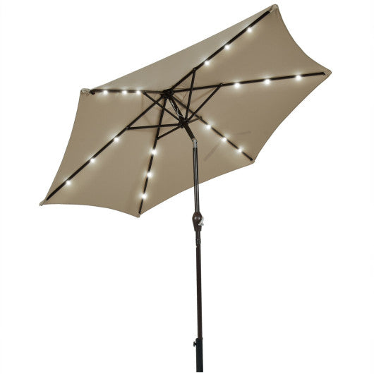 9 Feet Solar LED Lighted Patio Market Umbrella Tilt Adjustment Crank Lift-Tan - Set Shop and Smile