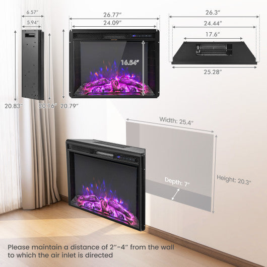 26 Inch Recessed Electric Fireplace with Adjustable Flame Brightness - Set Shop and Smile