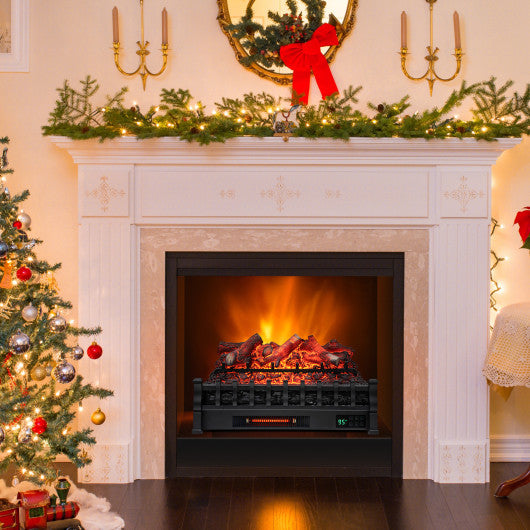 26 Inch Electric Fireplace Heater with Remote Control and Realistic Lemonwood Ember Bed-Black - Set Shop and Smile