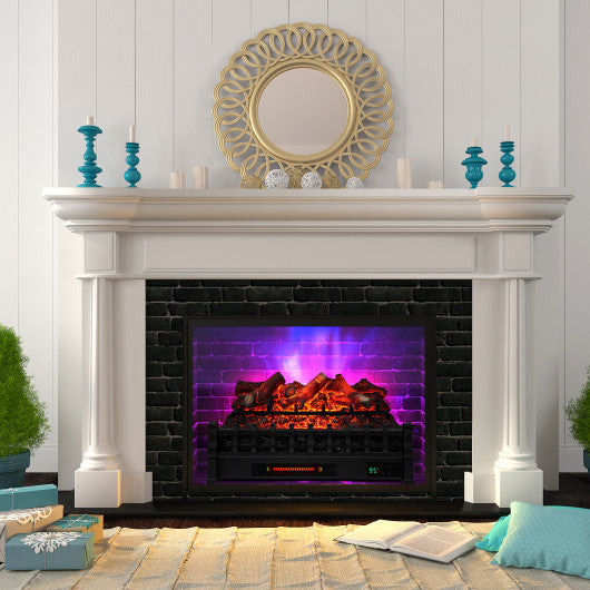 26 Inch Electric Fireplace Heater with Remote Control and Realistic Lemonwood Ember Bed-Black - Set Shop and Smile