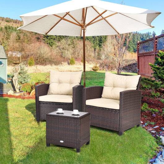3 Pcs Patio Rattan Furniture Set Cushioned Conversation Set Coffee Table - Set Shop and Smile