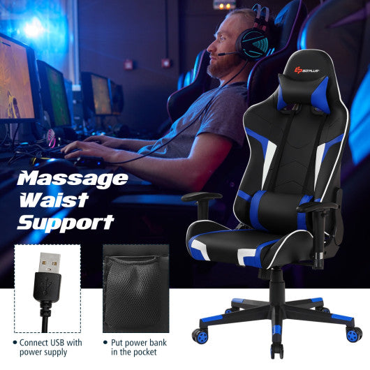 Reclining Swivel Massage Gaming Chair with Lumbar Support-Blue - Set Shop and Smile