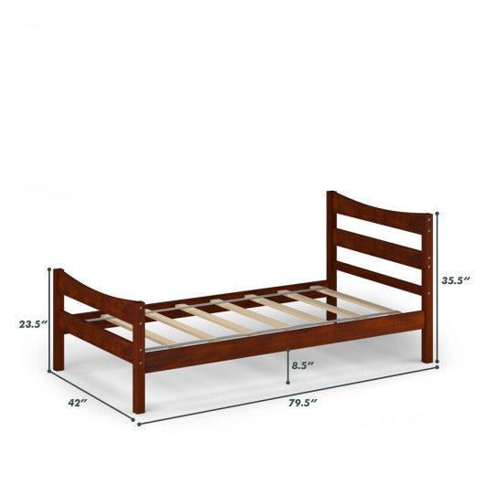 Twin Size Rustic Style Platform Bed Frame with Headboard and Footboard-Dark Brown - Set Shop and Smile