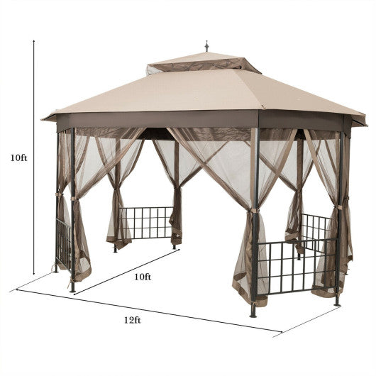10’x 12’ Octagonal Patio Gazebo-Beige - Set Shop and Smile