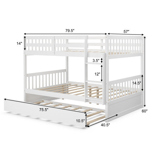 Full over Full Bunk Bed Platform Wood Bed with Ladder-Brown - Set Shop and Smile