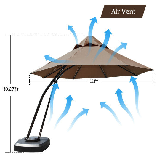 11 Feet Outdoor Cantilever Hanging Umbrella with Base and Wheels-Beige - Set Shop and Smile