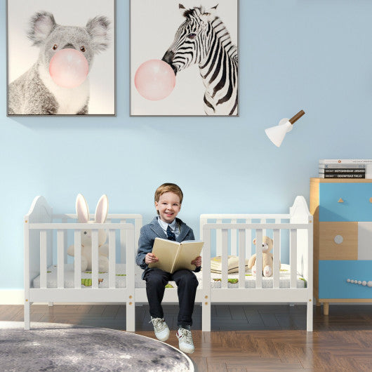 2-in-1 Classic Convertible Wooden Toddler Bed with 2 Side Guardrails for Extra Safety-Brown - Set Shop and Smile