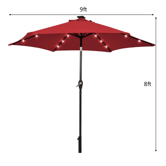 9 Feet Solar LED Lighted Patio Market Umbrella Tilt Adjustment Crank Lift-Beige - Set Shop and Smile