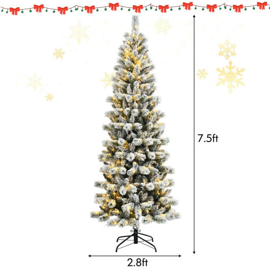 5 Feet Pre-Lit Hinged Christmas Tree Snow Flocked with 9 Modes Remote Control Lights - Set Shop and Smile