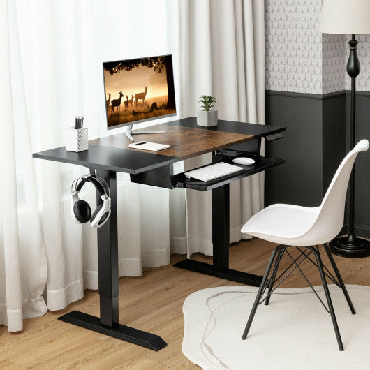 48 Inch Electric Sit to Stand Desk with Keyboard Tray-Black - Set Shop and Smile