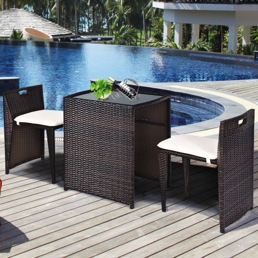 3 Pieces Cushioned Outdoor Wicker Patio Set with No Assembly Needed - Set Shop and Smile