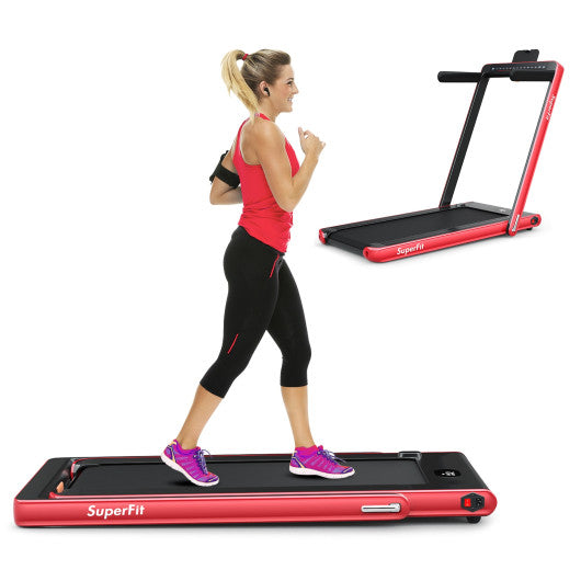 2-in-1 Electric Motorized Health and Fitness Folding Treadmill with Dual Display and Speaker-Red - Set Shop and Smile